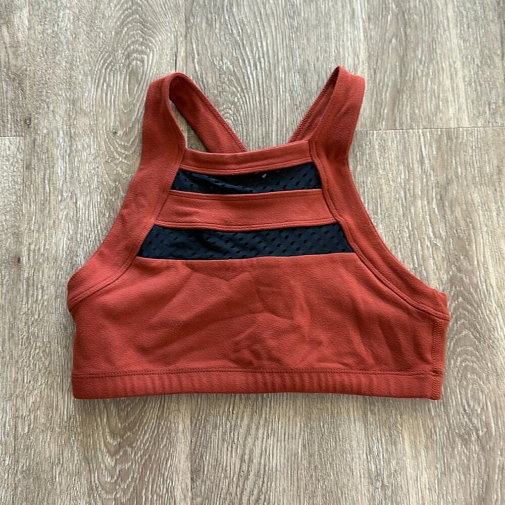 Beyond Yoga High Neck Mesh Sports Bra Burnt Orange Black Size Small